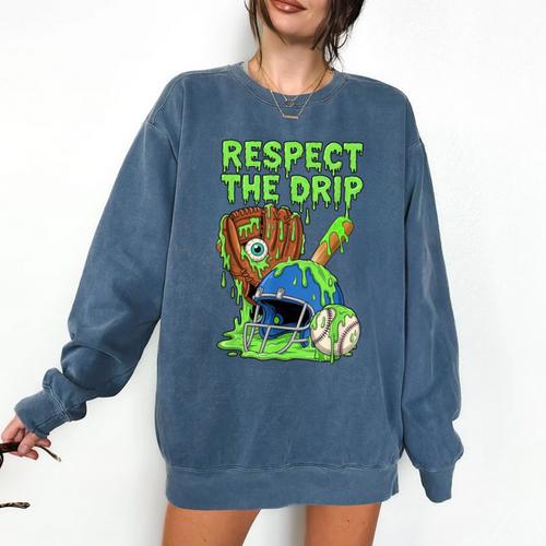 Spooky Zombie Respect The Drip Baseball Halloween Comfort Colors Sweatshirt - Sportilla