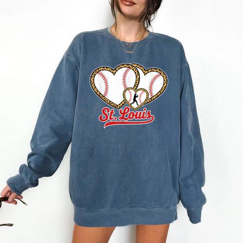 St Louis Leopard Heart Baseball Batter Boys Fan Comfort Colors Sweatshirt - Sportilla