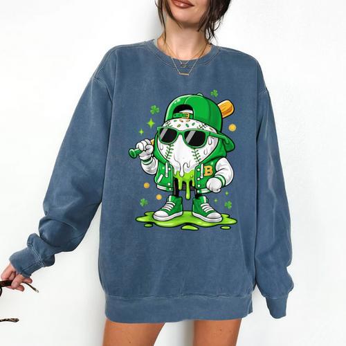 St Patrick Day Baseball Drip Ice Cream Men Boys Kids Comfort Colors Sweatshirt - Sportilla