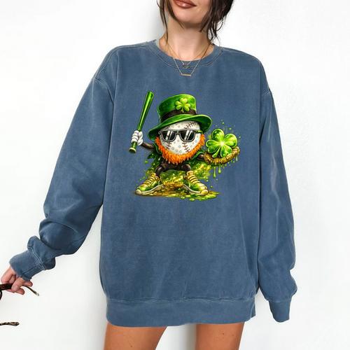 St Patrick’s Day Baseball Shamrock Player Comfort Colors Sweatshirt - Sportilla