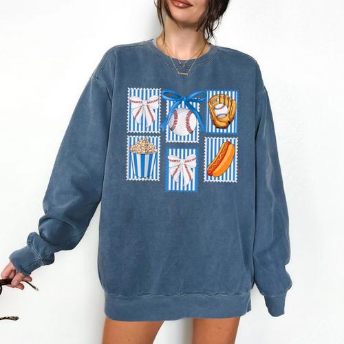 Stamps Coquette Bow Baseball Kids Youth Girls Baseball Mom Comfort Colors Sweatshirt - Sportilla