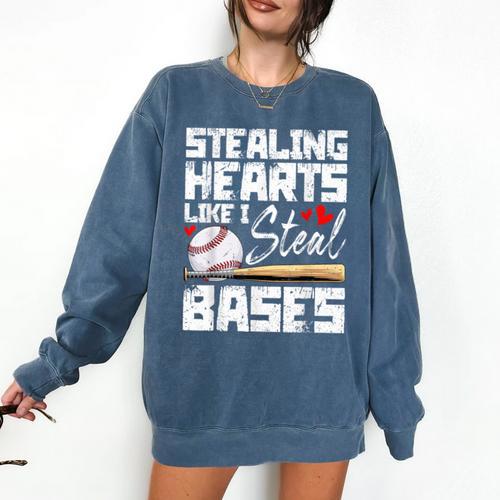 Stealing Hearts Like I Steal Bases Baseball Valentines Comfort Colors Sweatshirt - Sportilla