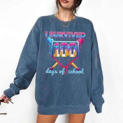 I Survived 100 Days Of School Baseball Boys Students Comfort Colors Sweatshirt - Sportilla