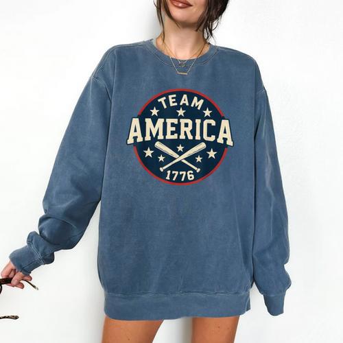 Team America 1776 4th Of July Patriotic Baseball Comfort Colors Sweatshirt - Sportilla