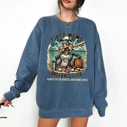 Tired Mom's Baseball Club Surviving On Snacks And Home Runs Comfort Colors Sweatshirt - Sportilla
