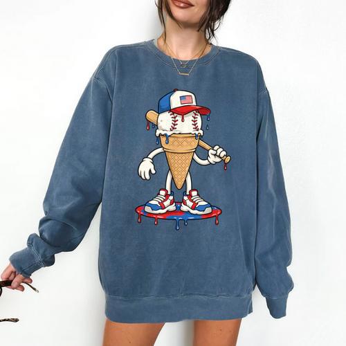 USA Patriotic Baseball Ice Cream Cone Freedom Comfort Colors Sweatshirt - Sportilla