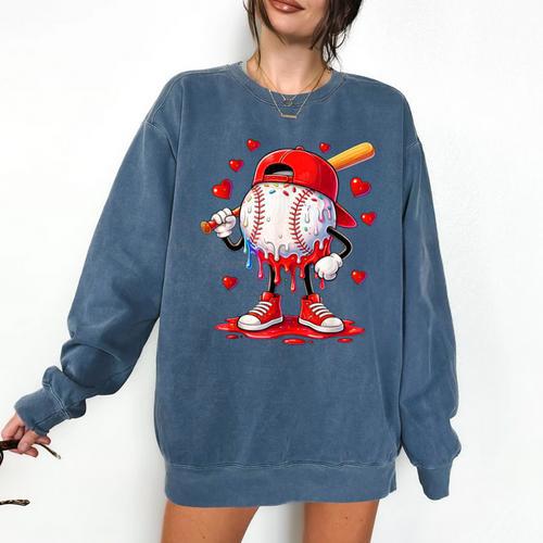 Valentine Baseball Heart Drip Sport Love Valentines Day Boys Comfort Colors Sweatshirt - Sportilla