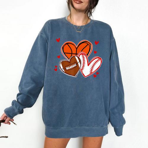 Valentines Baseball Basketball Football Heart Boy Men Comfort Colors Sweatshirt - Sportilla