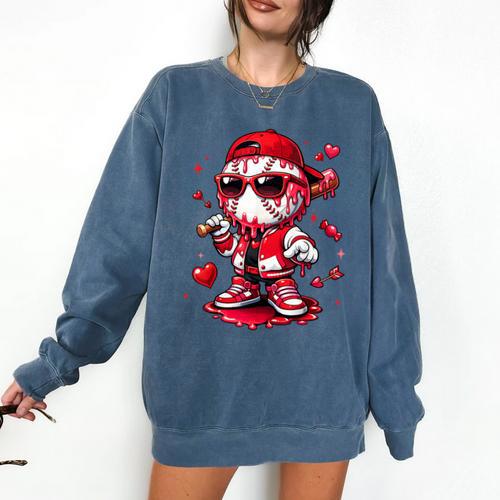 Valentines Day Baseball Drip Ice Cream For Boys Kids Teens Comfort Colors Sweatshirt - Sportilla