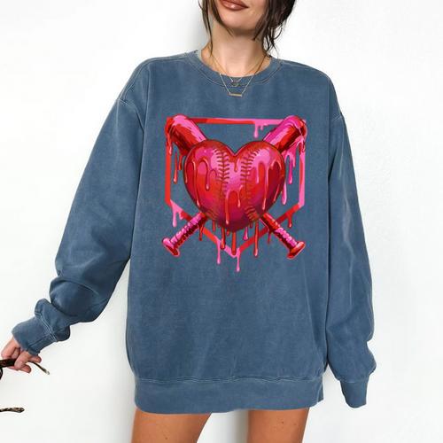 Valentines Day Baseball Red Heart Dab Boys Girls Kids Comfort Colors Sweatshirt - Sportilla