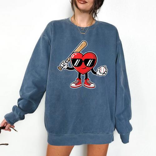 Valentines Day Heart Baseball Player Sports Boys Kids Men Comfort Colors Sweatshirt - Sportilla