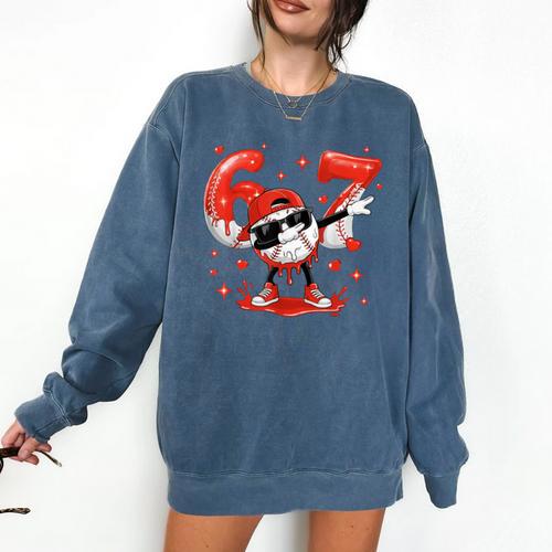 Valentines Day Six Seven Baseball 6 7 Meme Dab Heart Boys Comfort Colors Sweatshirt - Sportilla