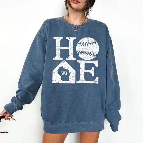 Vintage Baseball Home Wisconsin State Outline Baseball Mom Comfort Colors Sweatshirt - Sportilla
