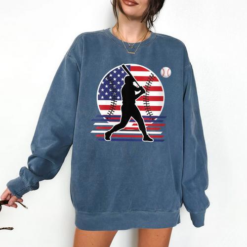 Women's Batter Patriotic American Flag Baseball Silks Comfort Colors Sweatshirt - Sportilla