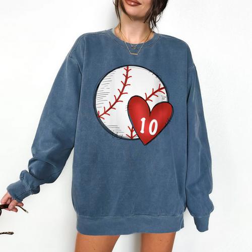 Womens Custom Baseball Mom Number 10 Heart For Mom Mommy Comfort Colors Sweatshirt - Sportilla