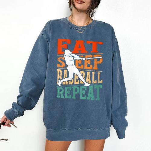 Women's Eat Sleep Baseball Repeat Vintage Player Sport Lover Retro Comfort Colors Sweatshirt - Sportilla