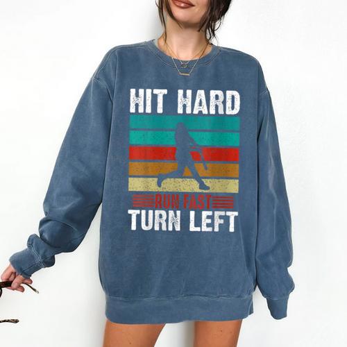 Women's Retro Hit Hard Run Fast Turn Left Baseball Lover Comfort Colors Sweatshirt - Sportilla