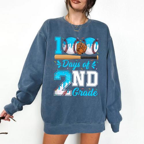 100 Days Of 2nd Grade Baseball 100th Day Of School Boys Kids Comfort Colors Sweatshirt - Sportilla