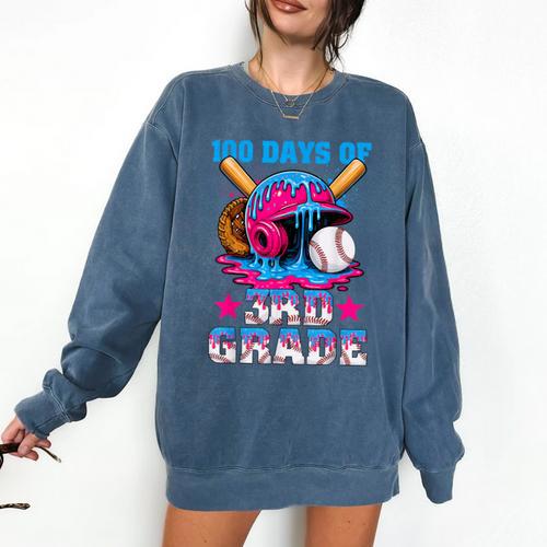 100 Days Of 3rd Grade Baseball 100th Day Of School Boys Kids Comfort Colors Sweatshirt - Sportilla