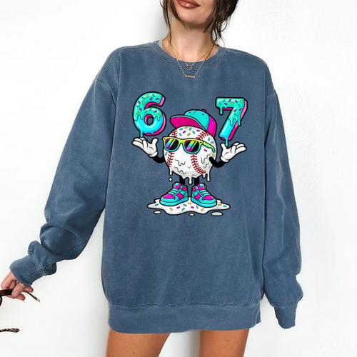 67 Baseball Drip Ice Cream 67 Baseball Men Boy Kids Comfort Colors Sweatshirt - Sportilla