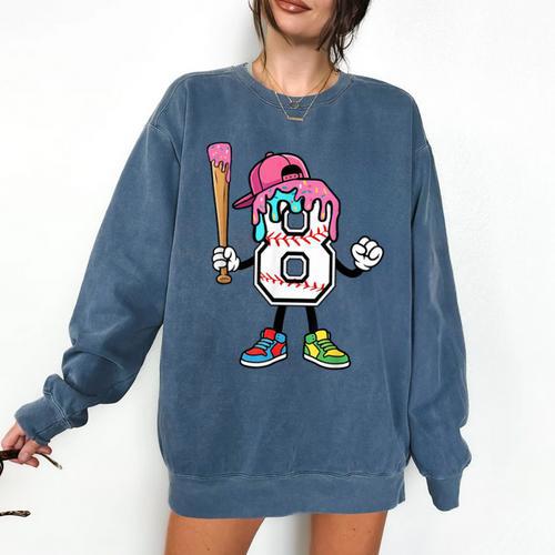 8th Birthday Baseball Ice-Cream Drip 8 Years Old Boys Girls Comfort Colors Sweatshirt - Sportilla