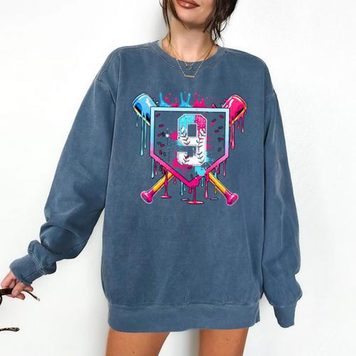 9th Birthday Boys Baseball Ice Cream Drip Boys Baseball Comfort Colors Sweatshirt - Sportilla