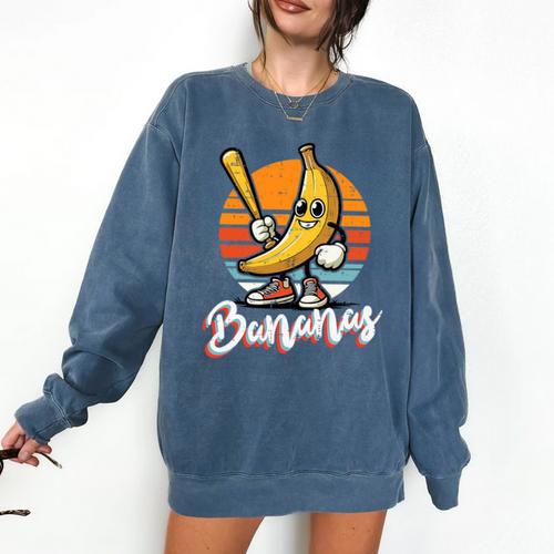 Bananas Baseball Sunset Retro Fruit Sports Boys Kids Men Premium Tri-Blend Comfort Colors Sweatshirt - Sportilla