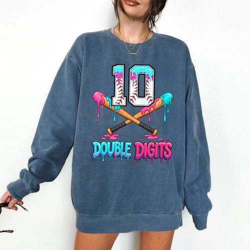 Baseball 10 Year Old Ice Cream Drip 10th Bday Double Digits Comfort Colors Sweatshirt - Sportilla