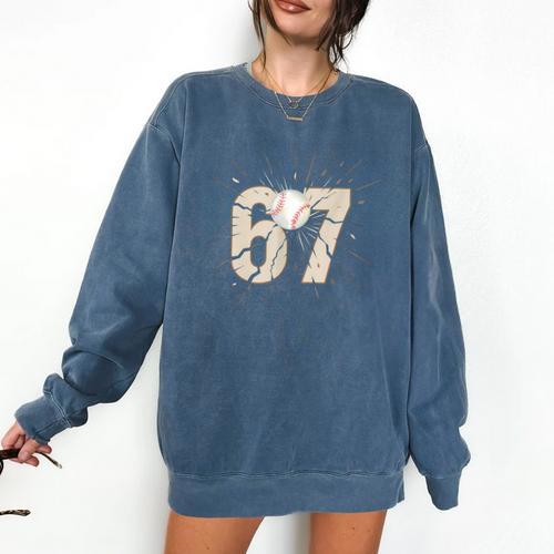 Baseball 67 Six Seven Meme Number Comfort Colors Sweatshirt - Sportilla