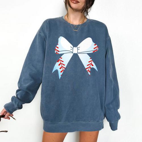 Baseball Bow Baseball Mom Women Baseball Mama Premium Comfort Colors Sweatshirt - Sportilla