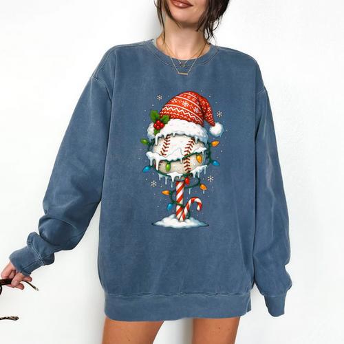 Baseball Christmas Ball Hat Snow Winter Premium Tri-Blend Comfort Colors Sweatshirt - Sportilla