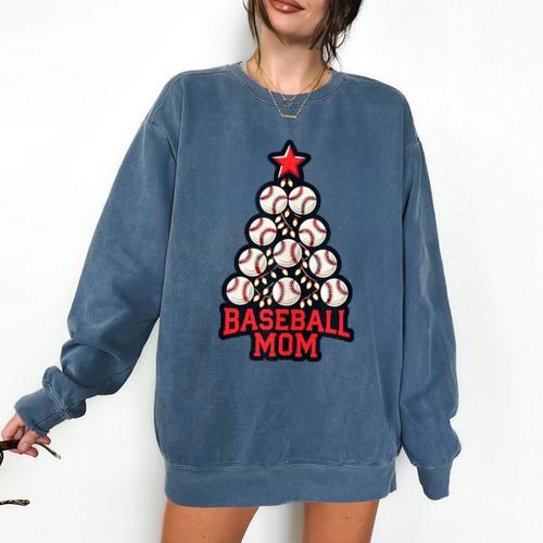 Baseball Christmas Tree Proud Baseball Mom Tee Comfort Colors Sweatshirt - Sportilla