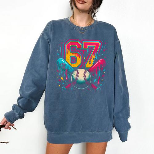 Baseball Drip 6 7 Number 67 Six Seven Meme Boys Kids Comfort Colors Sweatshirt - Sportilla