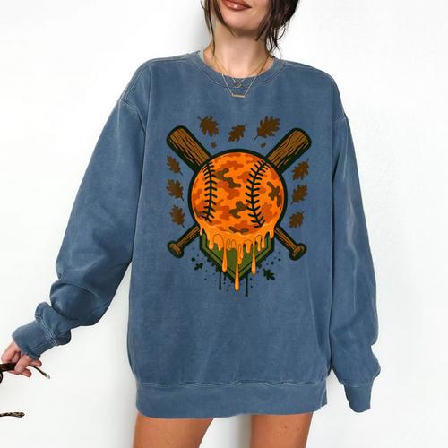Baseball Drip Ice Cream Dripping Blaze Hunter Orange Camo Comfort Colors Sweatshirt - Sportilla
