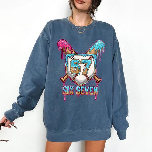 Baseball Drip Number 67 Player 6-7 Six Seven Meme Gen Alpha Comfort Colors Sweatshirt - Sportilla
