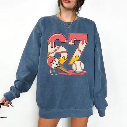 Baseball Drip Number 67 Player Ice Cream Or 67th Birthday Comfort Colors Sweatshirt - Sportilla