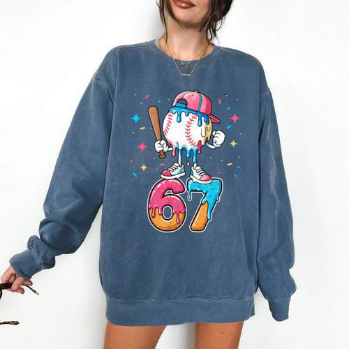 Baseball Drip Number 67 Six Seven Meme Ice Cream Dripping Comfort Colors Sweatshirt - Sportilla