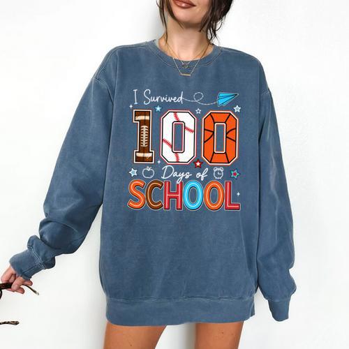 Baseball Football Basketball I Survived 100 Days Of School Comfort Colors Sweatshirt - Sportilla