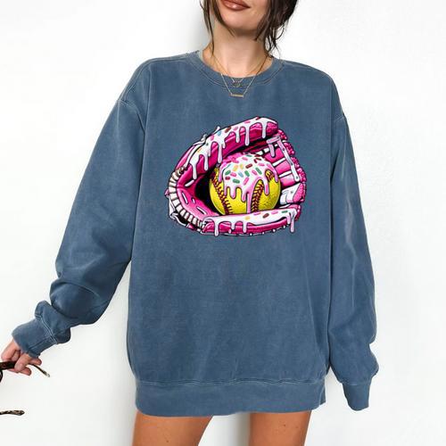 Baseball Glove Drip Shirt Ice Cream Dripping Girls Pocket Premium Comfort Colors Sweatshirt - Sportilla