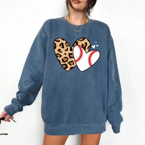 Baseball Heart Leopard Heart Sport Baseball Mom Comfort Colors Sweatshirt - Sportilla