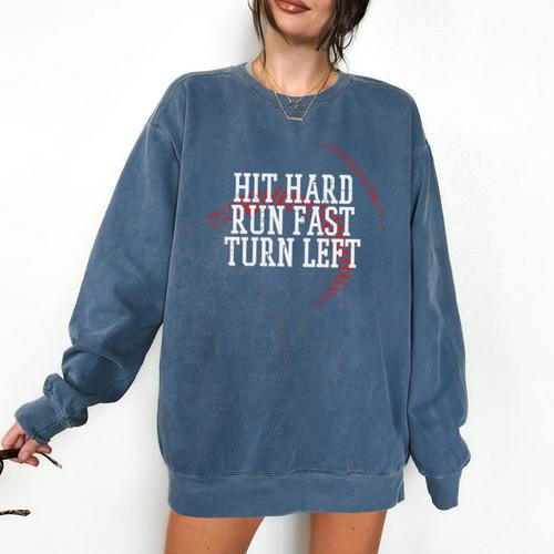 Baseball Hit Hard Run Fast Turn Left Men Boys Kid Teen Youth Premium Tri-Blend Comfort Colors Sweatshirt - Sportilla