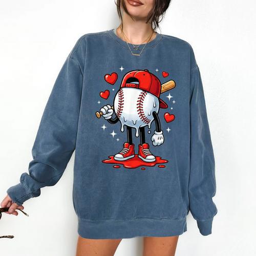 Baseball Ice Cream Drip Valentines Day Sports For Kids Boys Comfort Colors Sweatshirt - Sportilla