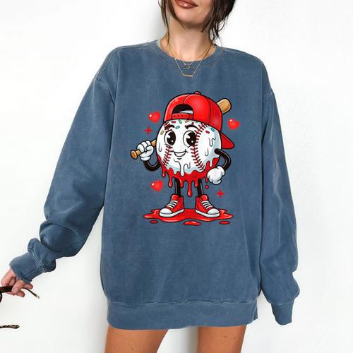 Baseball Ice Cream Valentine Dripping Game Day Men Boys Kids Comfort Colors Sweatshirt - Sportilla