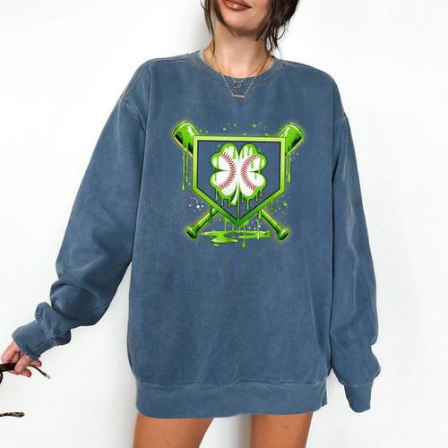 Baseball Icecream St Patrick's Day Lucky Charm Shamrock Drip Comfort Colors Sweatshirt - Sportilla