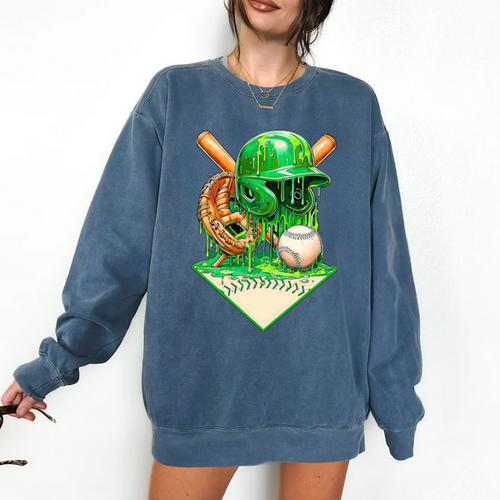 Baseball Life Style Ice Cream Drip Green Premium Tri-Blend Comfort Colors Sweatshirt - Sportilla