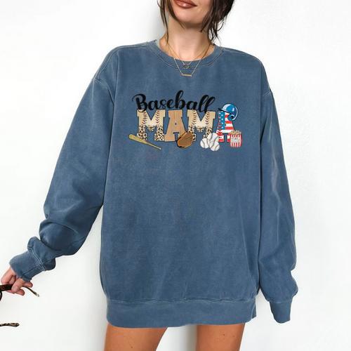 Baseball Mama Leopard Baseball Mom Mother's Day Comfort Colors Sweatshirt - Sportilla