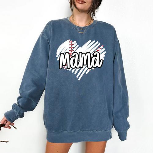 Baseball Mama Scribble Heart Baseball Mom Sports Team Tball Comfort Colors Sweatshirt - Sportilla
