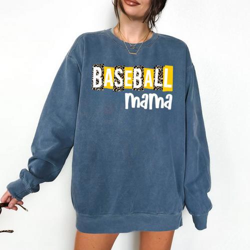Baseball Mama Yellow Leopard Print Baseball Mom Gear Sports Comfort Colors Sweatshirt - Sportilla