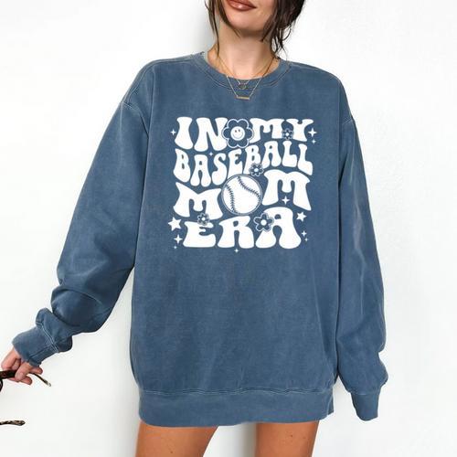 In My Baseball Mom Era Baseball Mama Groovy Sports Parent Comfort Colors Sweatshirt - Sportilla