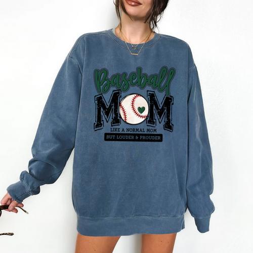 Baseball Mom Green Varsity Baseball Mama Cute Mother's Day Comfort Colors Sweatshirt - Sportilla
